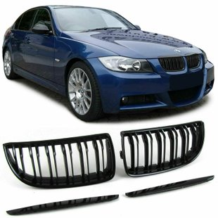 Решетка радиатора ноздри BMW E90 E91 (2005-2008) Чёрный глянец / Дорестайлинг