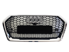 Решетка радиатора Audi Q5 (2016-2020) Черная с хром рамкой в стиле RS