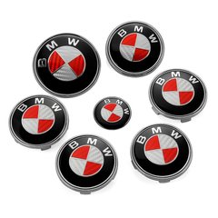 Эмблема красно белый карбон BMW 45/68/74/82 мм, На багажник 74мм ( Цена за 1шт.)
