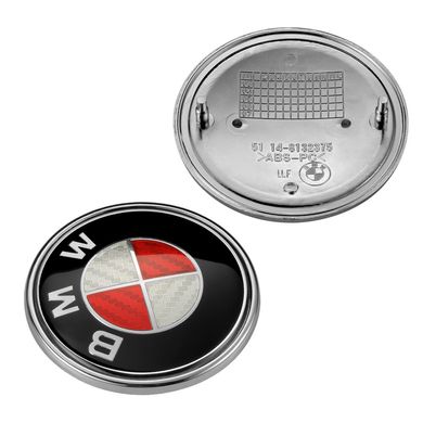 Эмблема красно белый карбон BMW 45/68/74/82 мм, На багажник 74мм ( Цена за 1шт.)